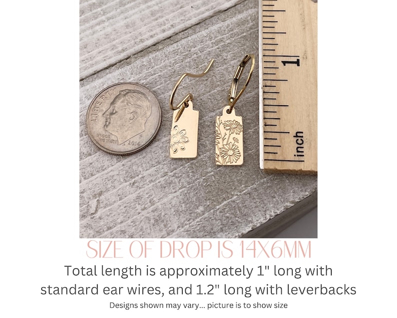 Dainty Gold Filled Wildflower Drop Earrings Hand Stamped Minimalist Earrings Botanical Earrings Tiny Dangle Earrings Gift For Mom image 7