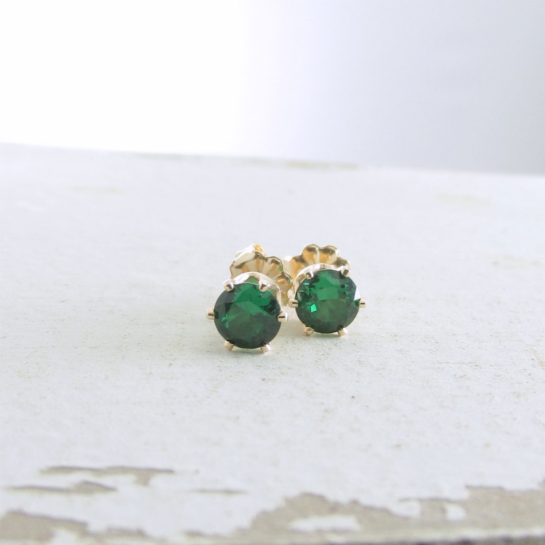 Gold Emerald Stud Earrings Emerald Birthstone Earrings May Birthstone Jewelry Gold Stud Earrings Green Emerald Earrings Holiday Gift For Her image 3