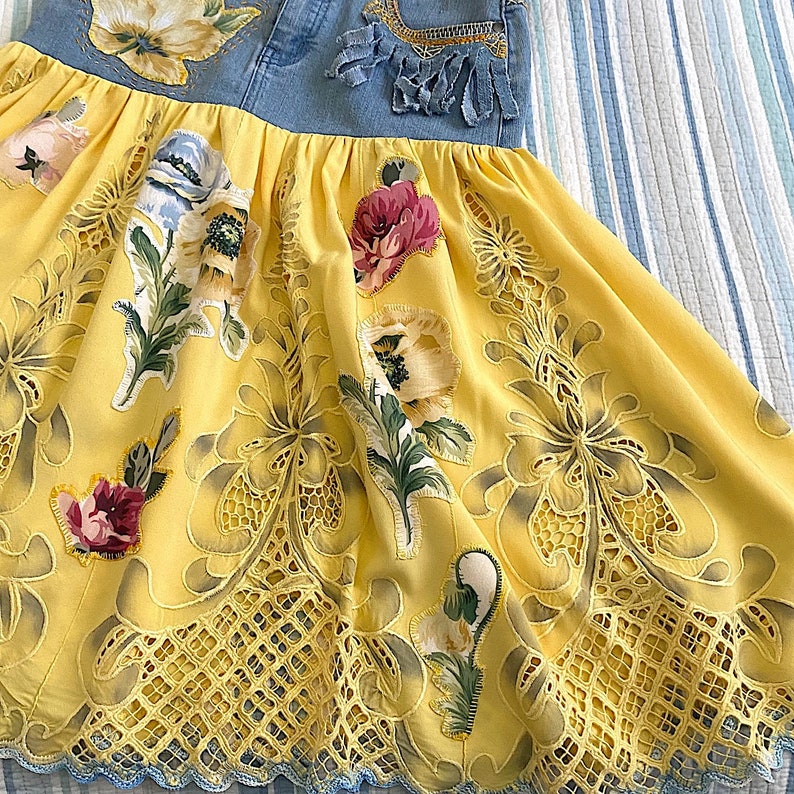Embroidered flared boho denim skirt