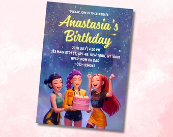 Kpop Demon Hunters Birthday Invitation - Editable Canva Template - Huntrix Golden White - Printable Birthday Party Invite Digital Download