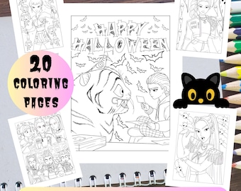 Halloween demonenjagers Kpop 20 kleurplaten, afdrukbare pdf digitale download, kinderverjaardagsactiviteit partij gunst, kleurboek Huntrix