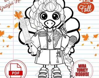 Disguise the Turkey Kpop Hunter Printable Craft Kit, Rumi Coloring Turkey in Disguise Worksheet, Thanksgiving Activity Crafts for Kids