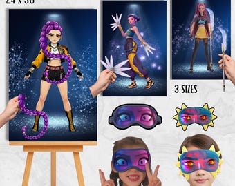 Printable K-Pop Party Activity AND GAME Pin the Hair on Rumi Birthday Party Activity Kpop Fan Event Instant Download Demon Hunter