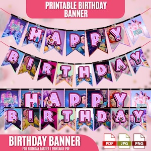 KPop Demon Hunter Printable Happy Birthday Flag Bunting Banner, Happy Birthday Flag Bunting, Birthday Linen Garland, Party Decor