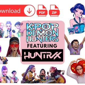 Huntrix Edition, K-pop Demon Hunters Inspired Digital Stickers Pack - 48 pieces, Instant Download PNG Bundle Pack: Huntr/x, Rumi, Mira, Zoey