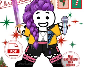 Disguise the Gingerbread Man Kpop Hunter Printable Craft Kit, Rumi Coloring Gingerbread in Disguise, Christmas Activity Crafts for Kids