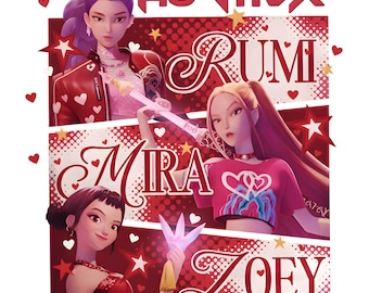 Valentine Huntrix Anime Girl Group PNG | Kpop Demon Hunters Sublimation | Saja Girls Mira Rumi Zoey | Valentine's Day Clipart