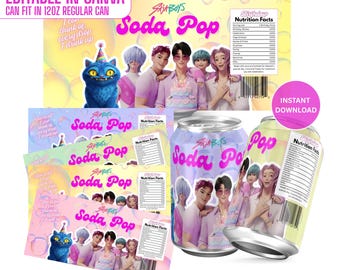 Kpop Demon Hunters Soda Can Labels | Saja Boys Birthday Party Pop Wrappers | 12oz Soda Pop Printable Drink Labels Instant Download