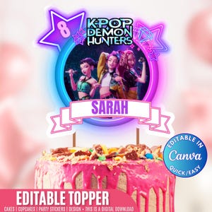 Kpop Demon Hunter Cake Topper, Huntrx Editable Cupcake Topper, Editable Template Canva, Printable DIY Cake Topper, Digital File
