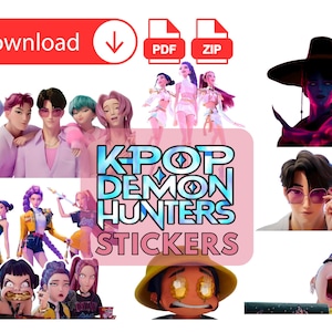 K-pop Demon Hunters Inspired Digital Stickers Pack - 30 pieces, Instant Download PNG Bundle Pack (Huntr/x, Saja Boys, Jinwoo, Rumi, Tiger)
