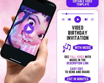 Kpop Demon Hunter Birthday Video Invitation | Editable Digital Party Invite Template | Huntrix Party | Huntrix Video Invitation with Music