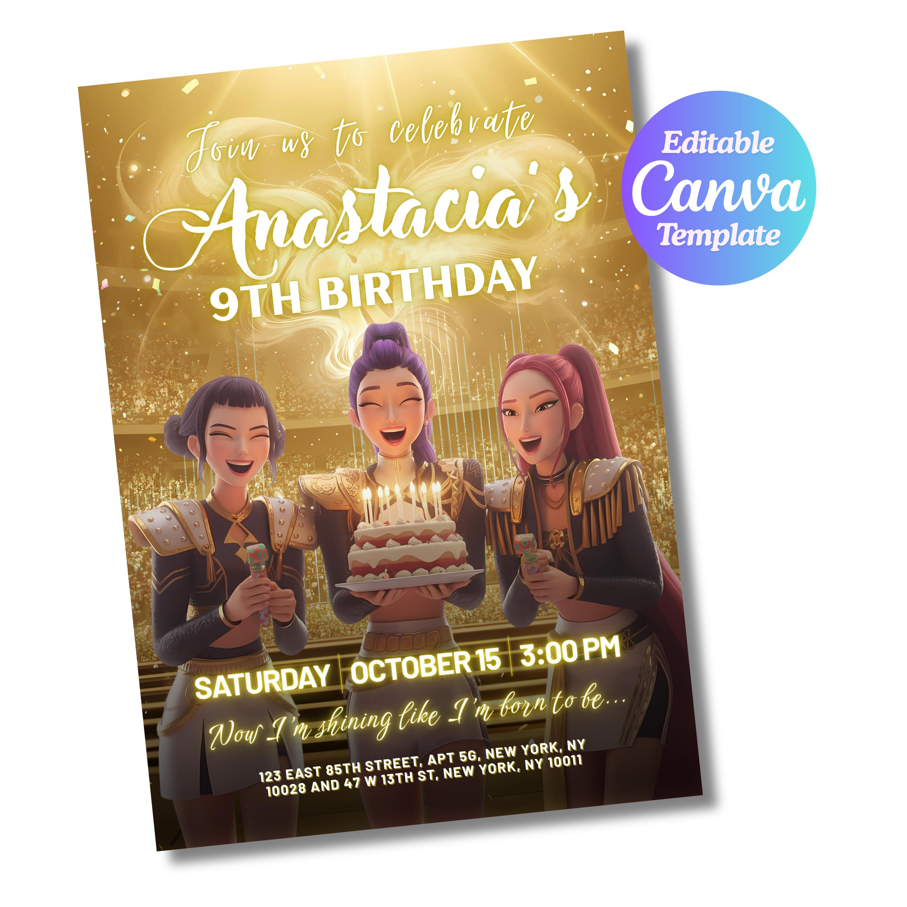 Kpop Demon Hunters Birthday Invitation - Editable Canva Template