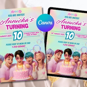 K-pop Demon Hunters Birthday Invite, Huntrix Party, Editable,Instant Digital Download, Template, Derpy, Rumi, Zoey, Mira, Kpop Demon Hunters