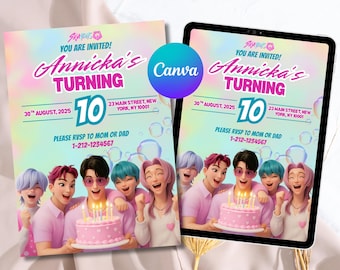 K-pop Demon Hunters Birthday Invite, Huntrix Party, Editable,Instant Digital Download, Template, Derpy, Rumi, Zoey, Mira, Kpop Demon Hunters