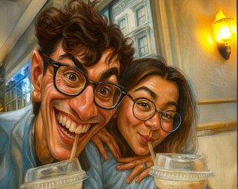 Custom Caricature Portrait: Personalized Digital Art Gift (Digital Download