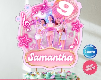 Editable Kpop Demon Hunters Cake Topper K-pop Huntrix Birthday Party Cake Decoration Kpop Anime Cake Topper Printable