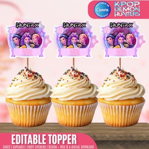 Kpop Demon Hunter Cake Topper, Huntrx Editable Cupcake Topper, Editable Template Canva, Printable DIY Cake Topper, Digital File