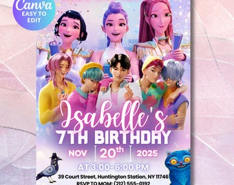 KPOP Demon Hunters Birthday Invitation, KPOP Demon Hunters invitation, EDITABLE K Pop Birthday Invitation, KPop Warriors Invitation