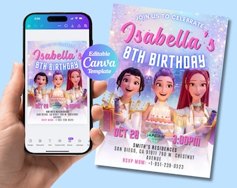 Kpop Demon Hunters Birthday Invitation - Editable Canva Template - Huntrix Golden White - Printable Birthday Party Invite Digital Download