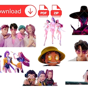 K-pop op demonenjagers geïnspireerd digitaal stickerspakket - 30 stuks, instant download png-bundelpakket (Huntr/x, Saja Boys, Jinu, Rumi, Tiger)