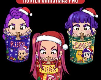 Kpop Huntr/x Christmas PNG, Rumi, Zoey, Mira Clipart, Huntrx PNG, Kpop Demon Hunter Christmas Art, Festive Anime PNG, Sublimation Design