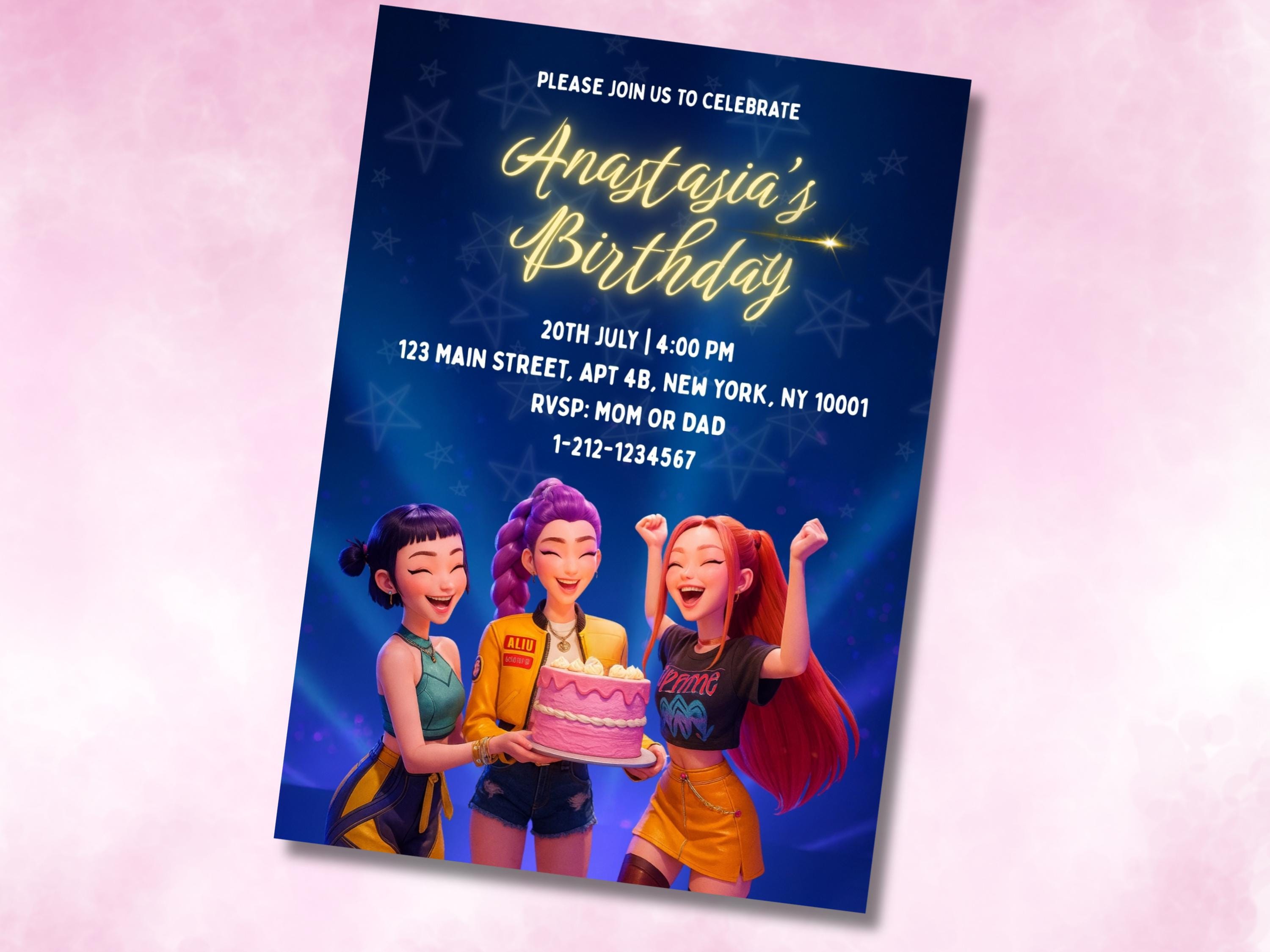 K-pop Demon Hunters Birthday Invite, Huntrix Party, Editable