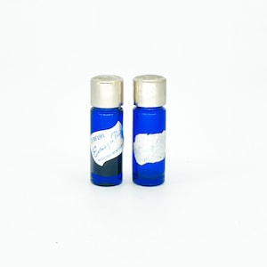 2 Bourjois Evening in Paris Cobalt Blue Glass Perfume Vials Silver Cap Empty