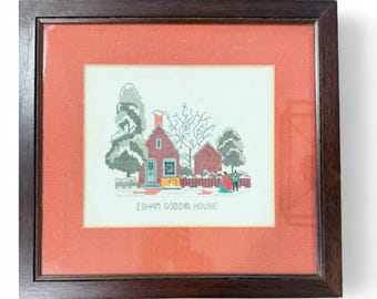 Colonial Williamsburg Cross Stitch Isham Goddin House Winter Scene Framed Needlework Virginia Historic Home Wall Art 14"x13"