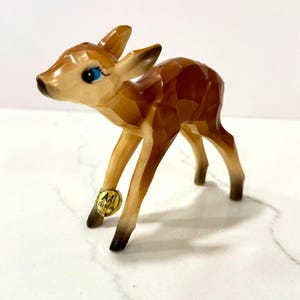 Vintage Hard Carved Plastic Bambi Deer Figurine | Mid Century Kitsch Fawn Christmas Decor | Retro Woodland Animal