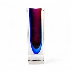 Mandruzzato Murano Art Glass Vase Cobalt Blue & Pink Sommerso 6x1.75&quot; Block