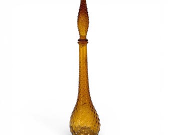 Rossini Empoli Genie Bottle Decanter Amber 22" Hobnail Glass Italy MCM Vintage