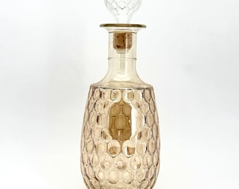 Vintage MCM Old Forester Marigold Carnival Glass Thumbprint Decanter w/Stopper