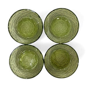 Set of 4 Anchor Hocking Soreno Bowls – Avocado Green Pressed Glass – Mid Century Ribbed MCM Salad or Cereal Set