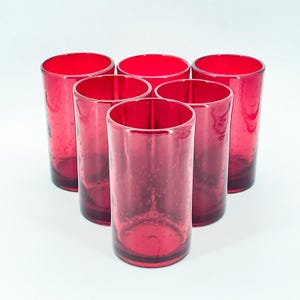 Set of 6 Iris Ruby by Artland Red Hand Blown Seeded Glass Highball Tumblers