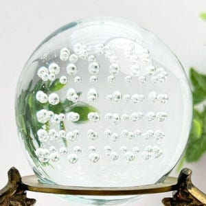 Vintage Handblown Art Glass Clear Paperweight with Controlled Bubbles