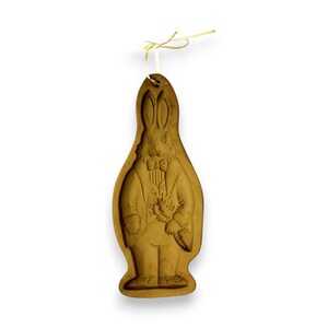 Vintage 1988 Brown Bag Cookie Mold – Easter Bunny with Carrots – Stoneware Spring Baking Kitchen Decor E5