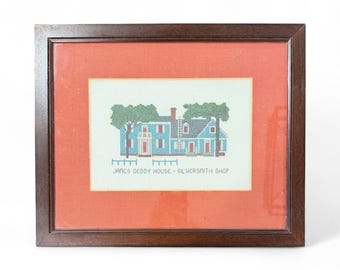 Colonial Williamsburg Cross Stitch James Geddy House Silversmith Shop Framed Needlework Wall Art 16"x13"