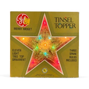 Vintage GE Merry Midget Gold Tinsel Star Tree Topper - Original Box