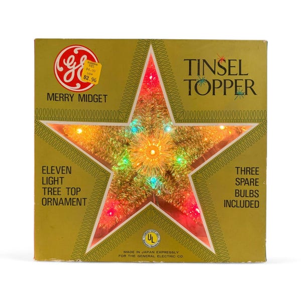 Vintage GE Merry Midget Gold Tinsel Star Tree Topper - Original Box