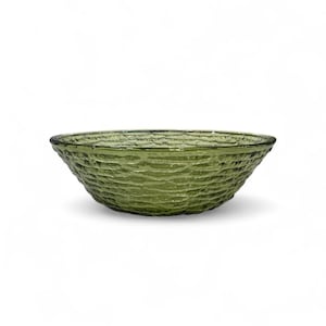 Anchor Hocking Soreno Avocado Green Pressed Glass Bowl – Mid Century Textured 6&quot; Salad or Cereal Dish