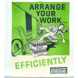 1960s Coca-Cola Safety Poster Arrange Work Efficiently 17x22 Vintage Industrial image 4