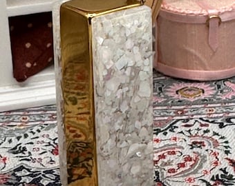 Vintage Mother of Pearl Lucite Lipstick Holder, 1950s Vanity Case, Mid Century Dispenser