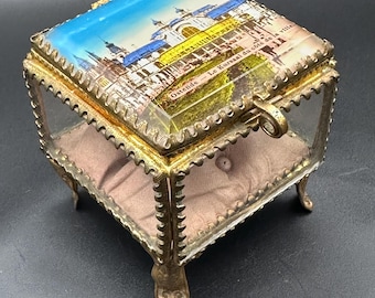 Antique Ormolu Jewellery Casket: Ostende Postcard Lid, c. 1900–1915