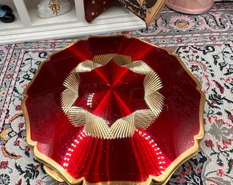 Polvos compactos Stratton vintage – Diseño de estrella de esmalte rojo con efecto rayos de sol – Compacto festoneado en tono dorado de 8,5 cm