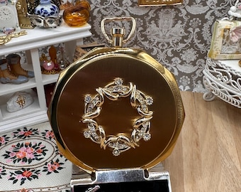 Portacipria vintage Stratton Novelty Fob Watch con scatola originale – Ghirlanda di strass – Portacipria convertibile color oro – Prodotto in Inghilterra