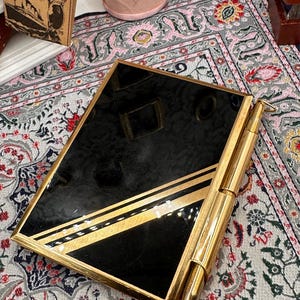 Stratton Vintage Notepad and Pen Set – Black Enamel Gold – Compact Memo Pad Made England