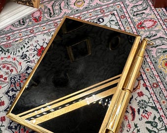 Stratton Vintage Notepad and Pen Set – Black Enamel Gold – Compact Memo Pad Made England
