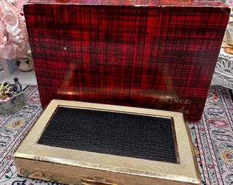 Vintage Prince Melodex Musical Cigarette Case Box Gold Tone Black Leather Effect La Vie En Rose Wind Up Music Box 1950s Tobacciana