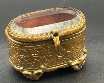 Antique French Ormolu Jewellery Casket: Bevelled Glass Lid