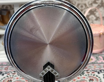 Polvera Art Déco de plata torneada – Pieza redonda de tocador de los años 30